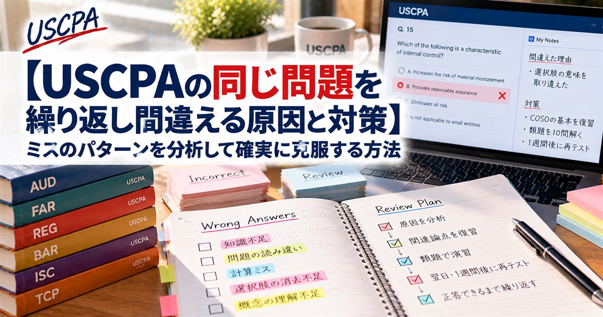 【USCPAの同じ問題を繰り返し間違える原因と対策】ミスのパターンを分析して克服する方法（誤答ノートと復習プラン）