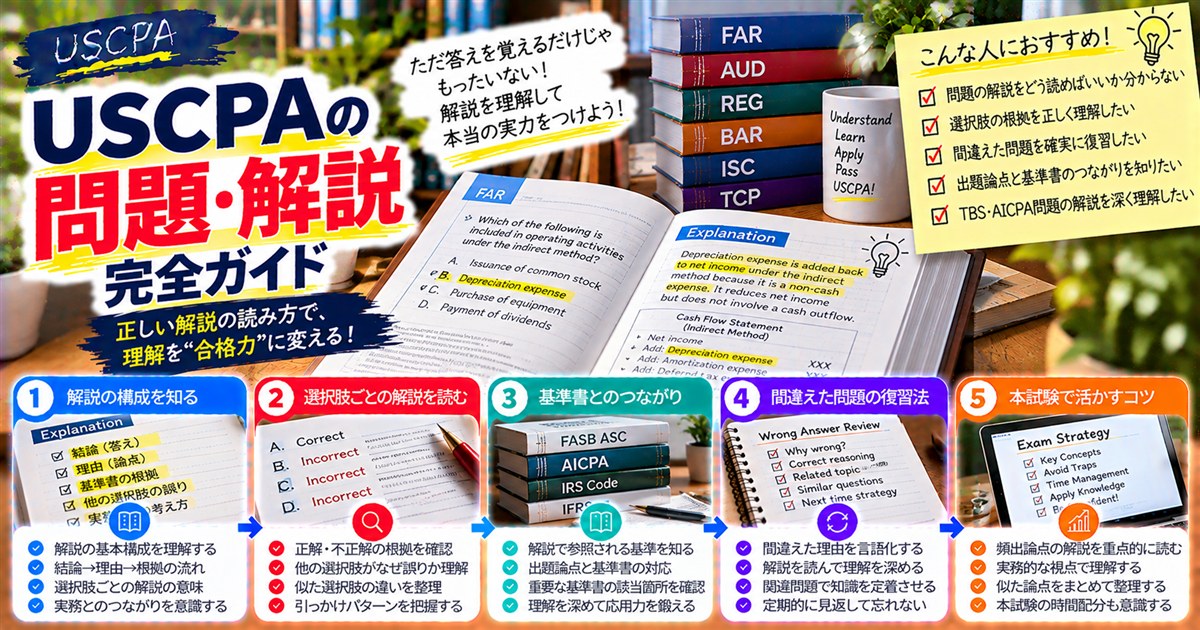 【USCPAの問題・解説 完全ガイド】解説の読み方で理解を合格力に変える（問題集と解説のページ）