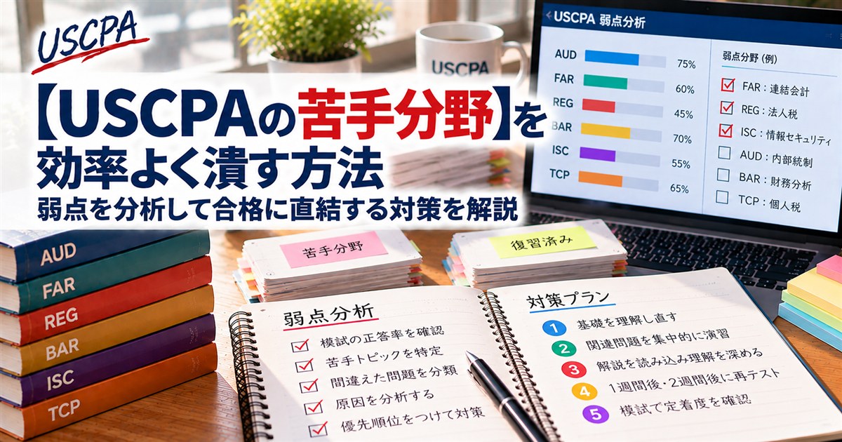 【USCPAの苦手分野】を効率よく潰す方法（弱点分析のノートと対策プラン）