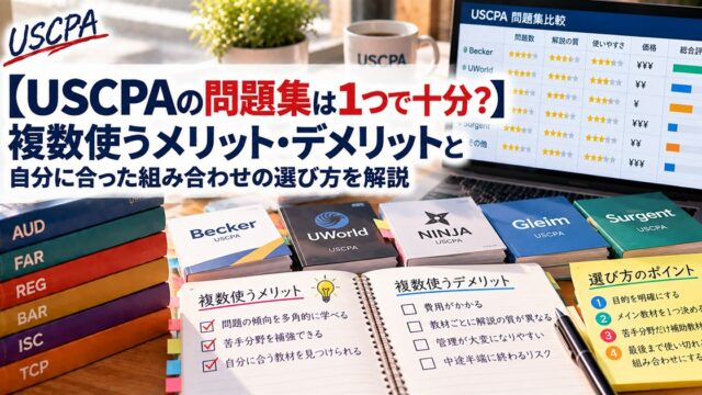 【USCPAの問題集は1つで十分？】複数使うメリット・デメリットと自分に合った組み合わせの選び方（複数の問題集と比較ノート）