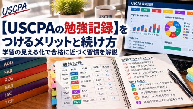 【USCPAの勉強記録】をつけるメリットと続け方（勉強記録のノートと学習記録の画面）