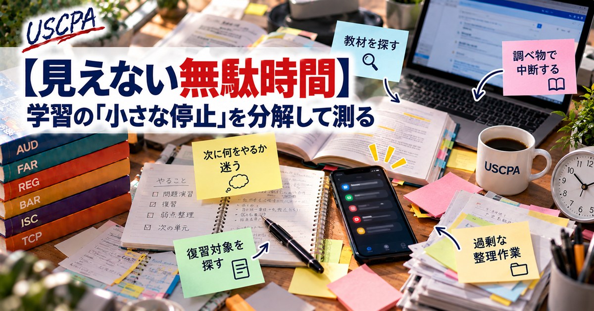 【見えない無駄時間】学習の「小さな停止」を分解して測る（付箋で示した学習中の停止と散らかった学習机）