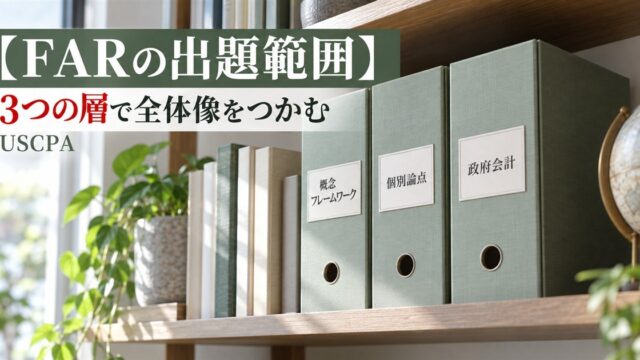 【FARの出題範囲】3つの層で全体像をつかむ（「概念フレームワーク」「個別論点」「政府会計」のラベルが付いたファイル）