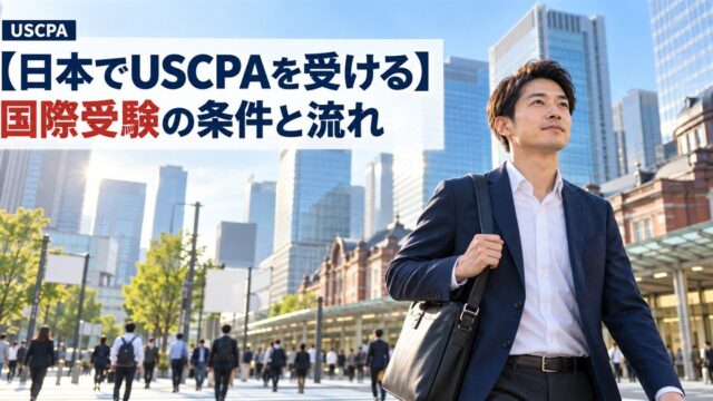 【日本でUSCPAを受ける】国際受験の条件と流れ（都心の朝を歩くビジネスパーソン）