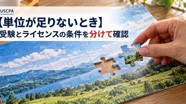 【単位が足りないとき】受験とライセンスの条件を分けて確認（1ピースだけ欠けたジグソーパズルと手）