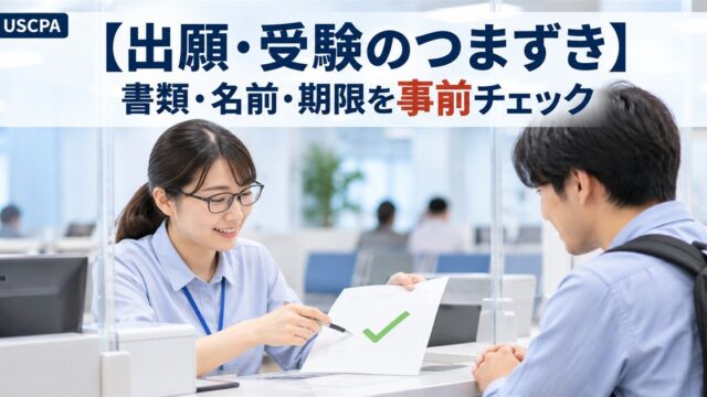 【出願・受験のつまずき】書類・名前・期限を事前チェック（窓口で書類のチェックを受ける場面）