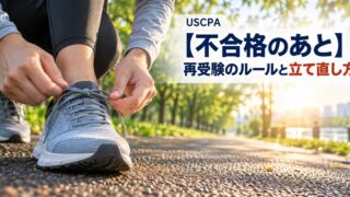 【不合格のあと】再受験のルールと立て直し方（朝の公園で靴ひもを結び直す手元）