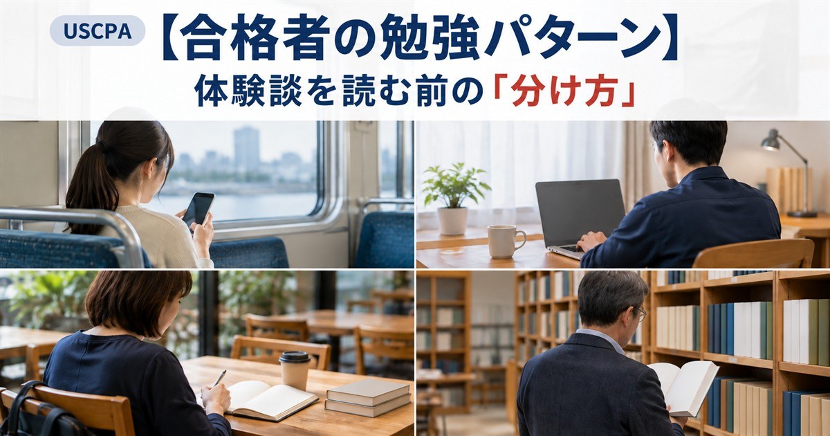 【合格者の勉強パターン】体験談を読む前の「分け方」（電車・自宅・カフェ・図書館の4つの学習場面）