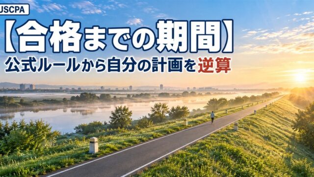 【合格までの期間】公式ルールから自分の計画を逆算（朝の河川敷の一本道を歩く人）