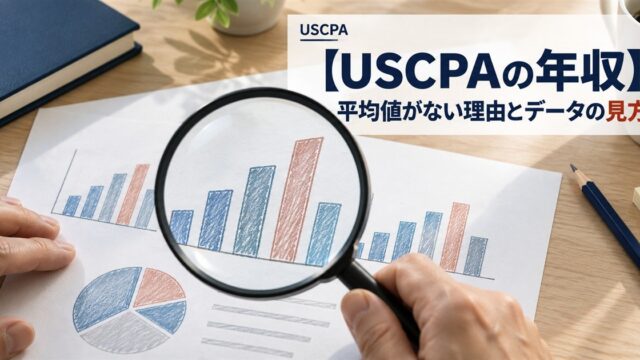 【USCPAの年収】平均値がない理由とデータの見方（拡大鏡でグラフの資料を確認する手元）