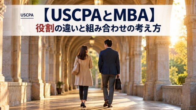 【USCPAとMBA】役割の違いと組み合わせの考え方（石造りの回廊を並んで歩く2人の後ろ姿）